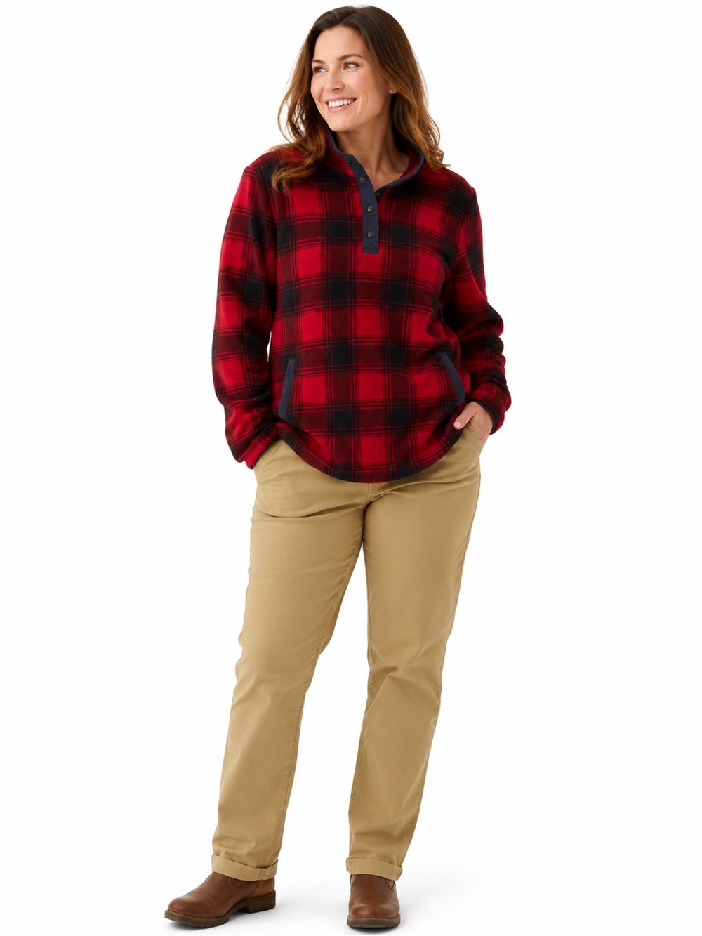 Duluth Trading Co Women’s Red and Black Plaid Pullover Fleece